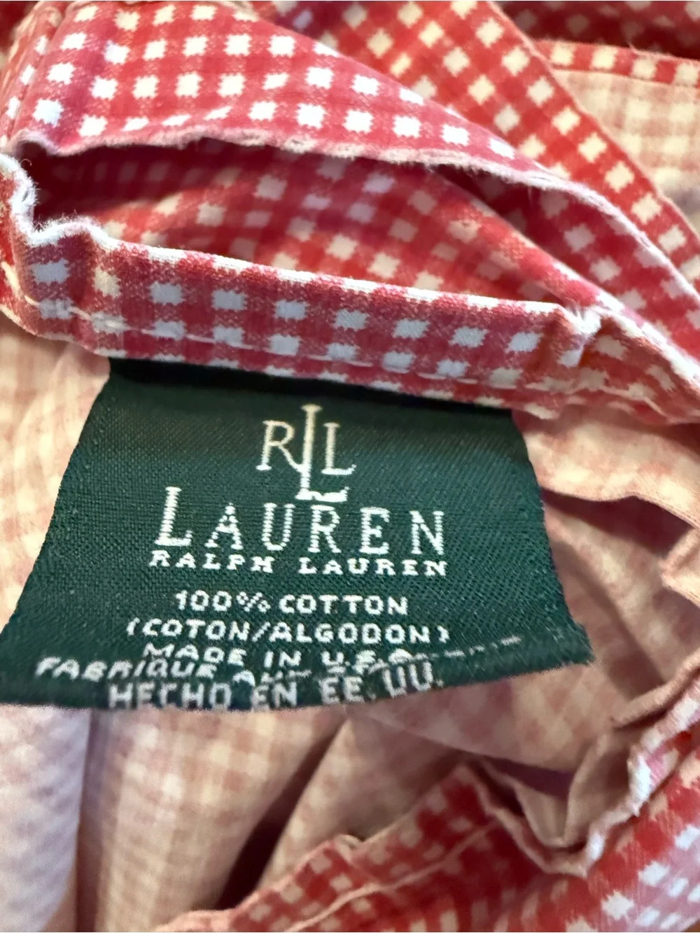 Ralph Lauren Classic Red & White Gingham FULL Flat  Sheet